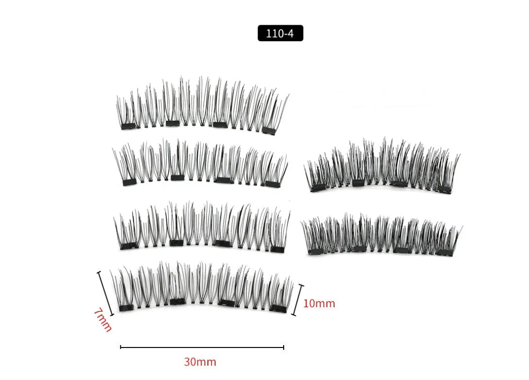 Four magnet false eyelashes in imported fibre with hand made construction and optional eyelash curler