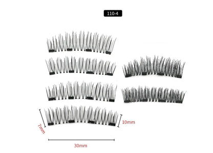 Four magnet false eyelashes in imported fibre with hand made construction and optional eyelash curler