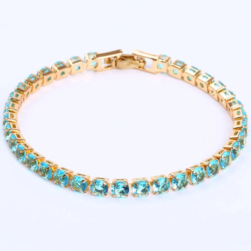 Cubic Zirconia Tennis Bracelet with AAA+ stones and copper box chain in various colours