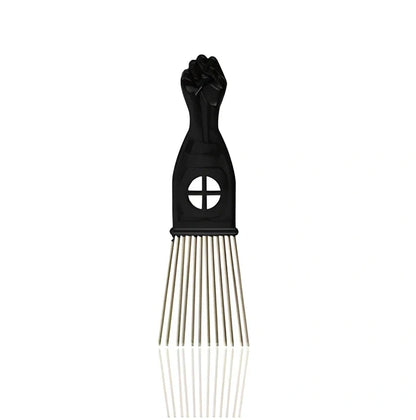 Metal hair comb with steel needle teeth and anti-slip handle for African hair styling
