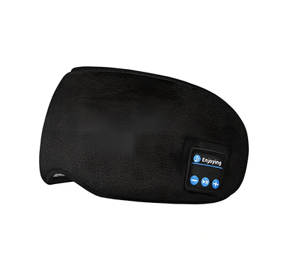 Black Bluetooth eye mask with memory foam padding and adjustable headband for light blocking and audio