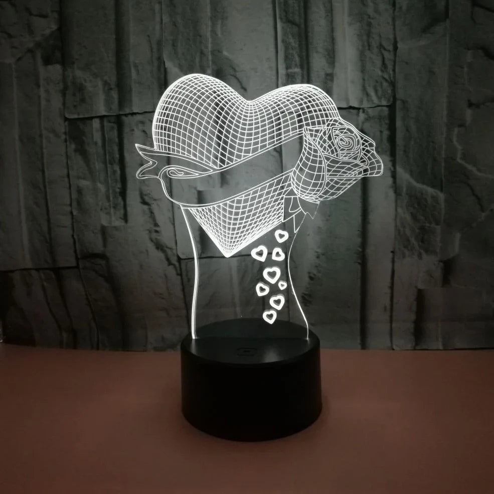 3D night light with acrylic panel and ABS base showing multi-colour illumination options