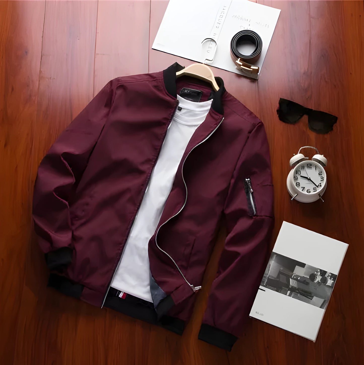 Men's slim fit casual jacket with zippered security pockets in polyester blend fabric