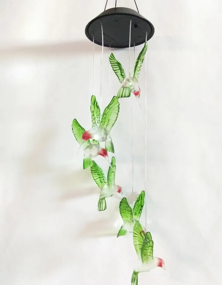 Solar Wind Chime with Colour Changing LED Crystal Ball Hummingbird Butterfly Waterproof Outdoor Hanging Light for Patio Yard Garden Decoration