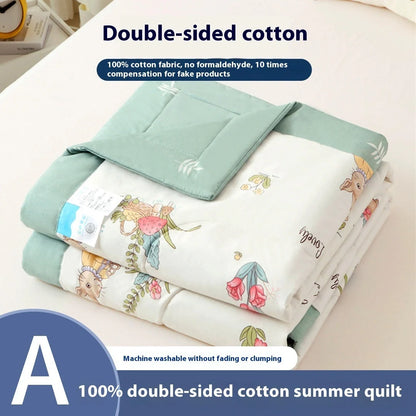Double-sided cotton summer blanket with vibrant patterns