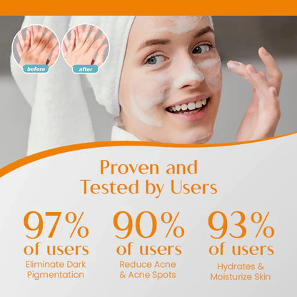 A 100g white bar of whitening soap containing kojic acid and vitamin C for skin brightening.