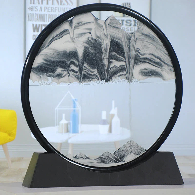 Captivating glass sand art with dynamic quicksand displays featuring vibrant colors and mesmerizing 3D effects