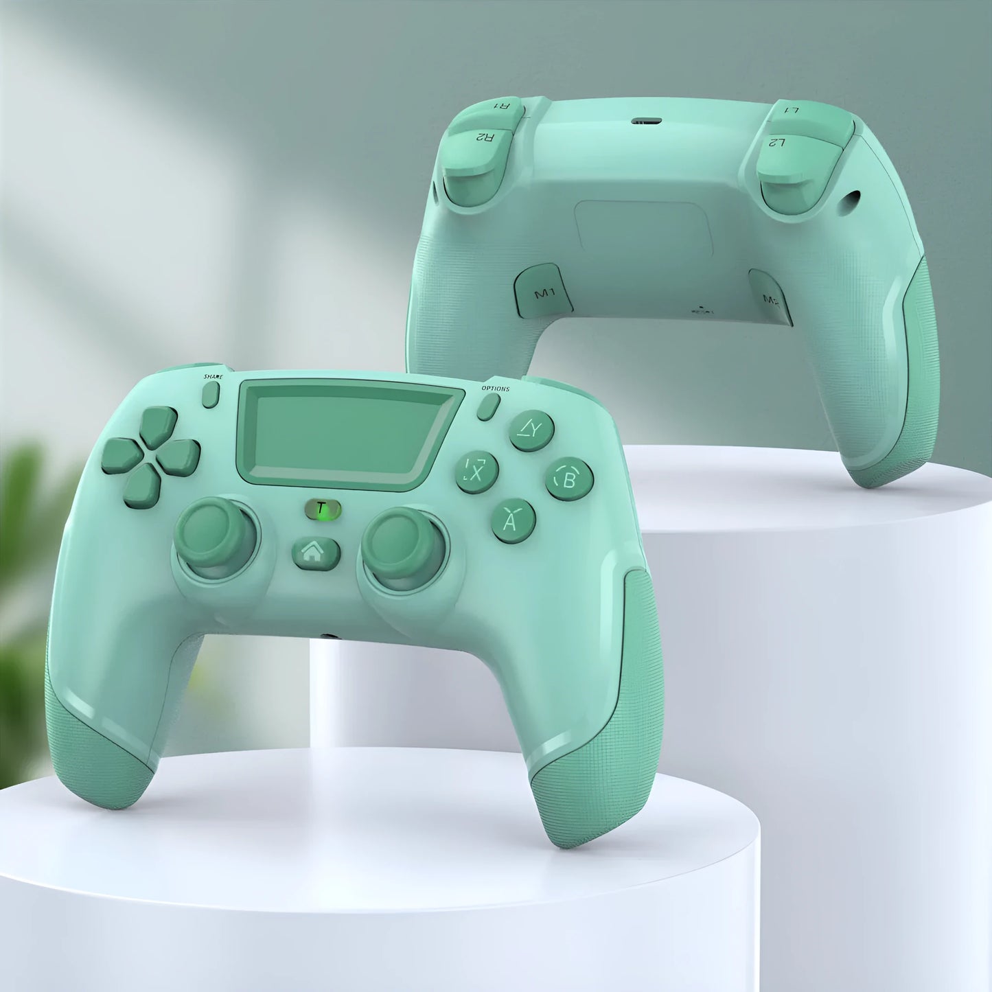 Fruit green wireless Bluetooth gamepad controller for PC, PlayStation, mobile phones and Nintendo Switch.