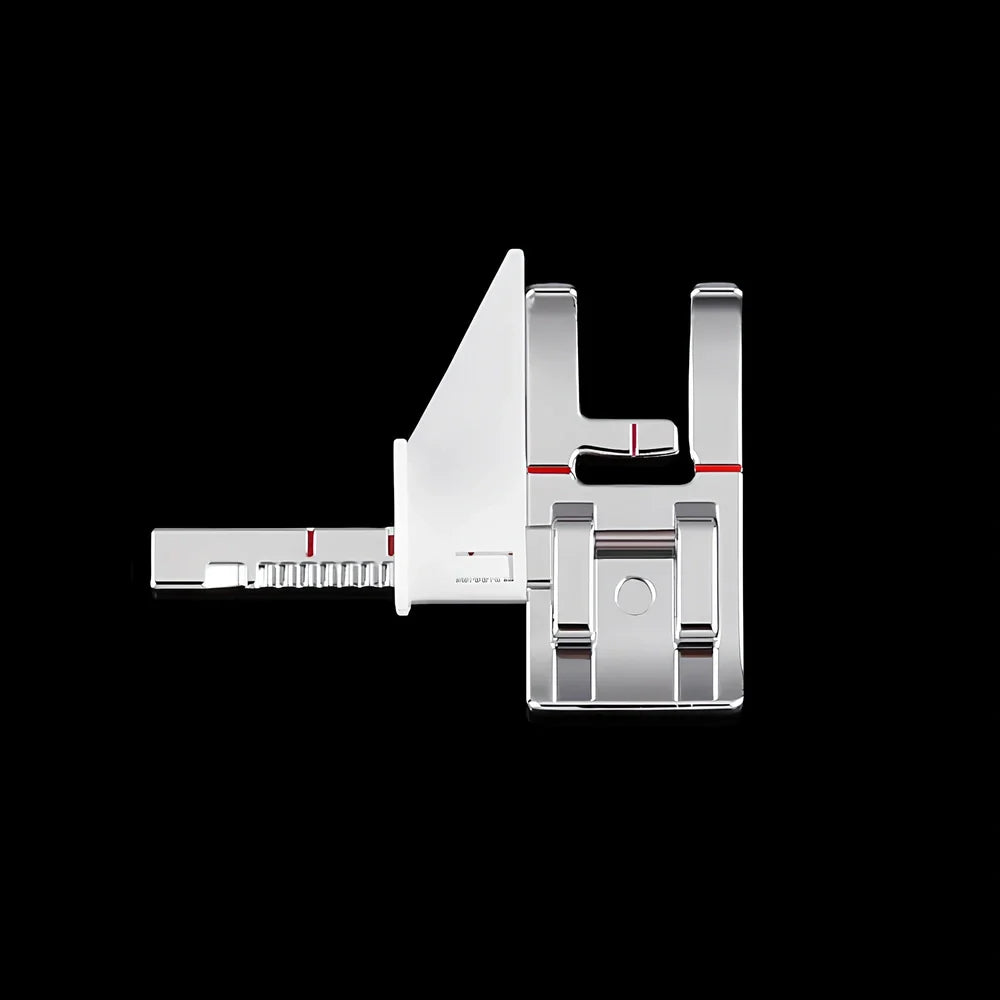 Regular sewing machine presser foot with red border guide for precise quilting measurements