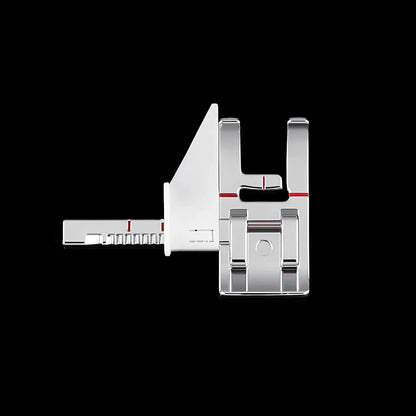 Regular sewing machine presser foot with red border guide for precise quilting measurements