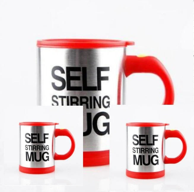Self-stirring magnetic mug in stainless steel with food-grade PP plastic lid