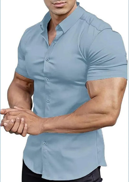 Men's short sleeve printed shirt with collar in brown, available in sizes S to 5XL