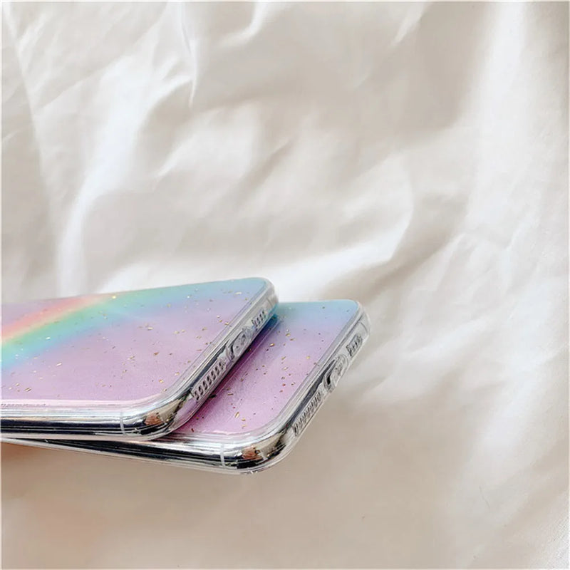 Rainbow gradient phone case with protective TPU shell: compatible with iPhone 6 to 11 Pro Max models, featuring Japanese and Korean-inspired striped design elements for personalised device protection