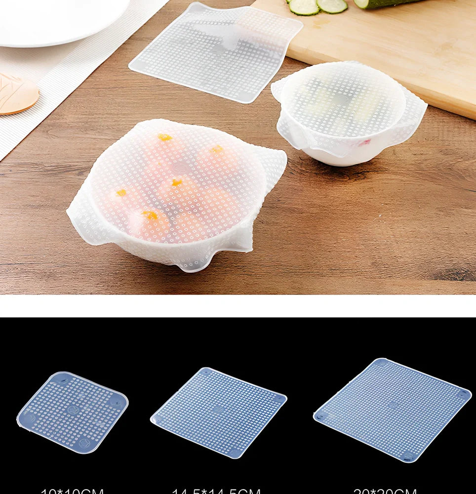 Food grade silicone stretch cling film covering bowl showing stretch capability and seal