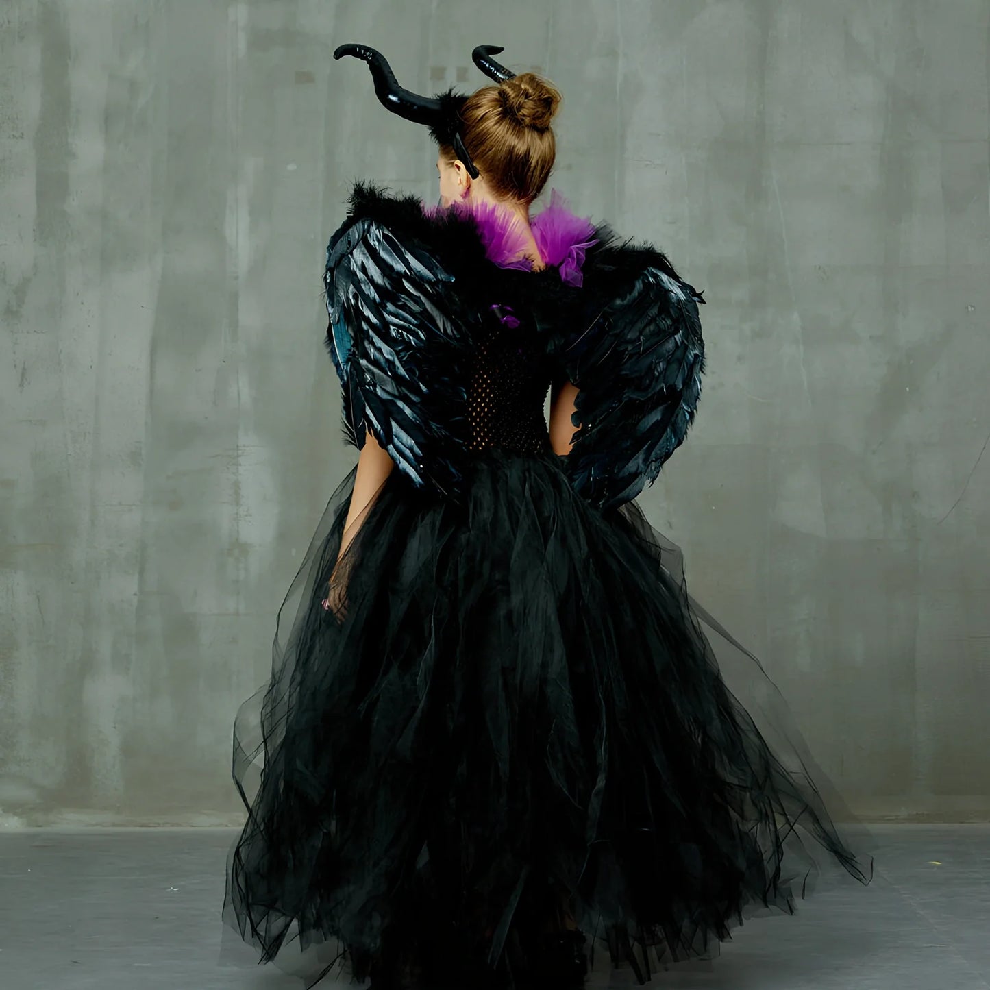 Halloween children's dress costume in sizes 2-10 with horns and wings options for ages 2-9