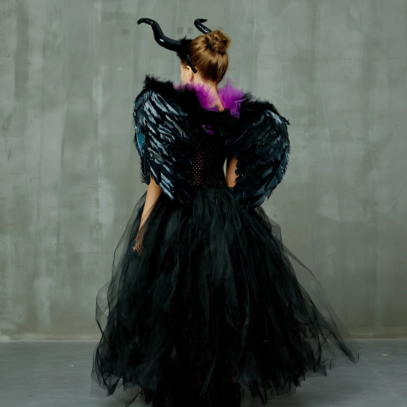 Halloween children's dress costume in sizes 2-10 with horns and wings options for ages 2-9