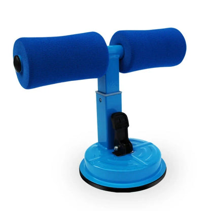 Compact sit-up strength trainer with steel springs and foam padding for home fitness