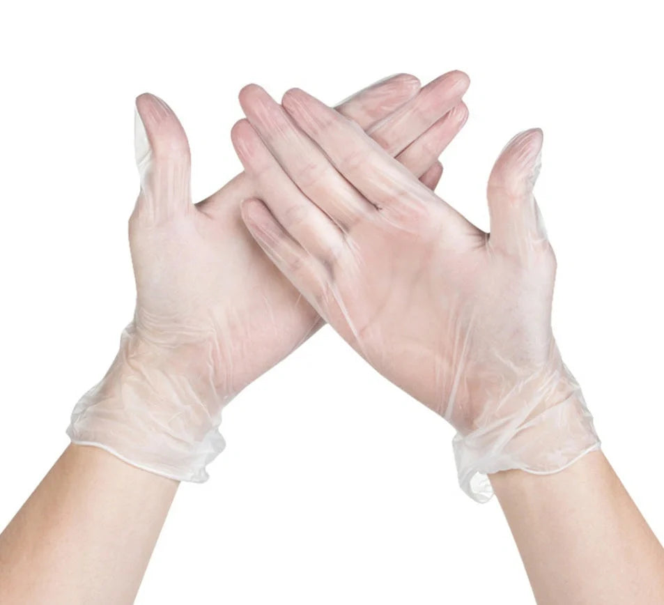 Pack of 50 pairs disposable latex nitrile PVC gloves in transparent design