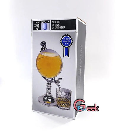 Transparent globe drink dispenser on silver stand with 1L capacity for beverages