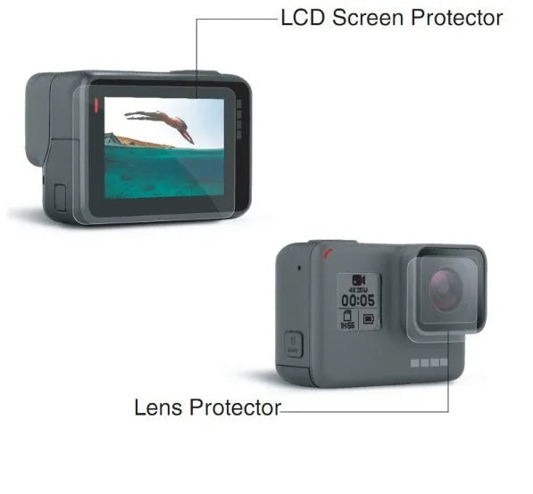 GoPro Hero 5/6/7 transparent 9H tempered glass lens and LCD screen protector films