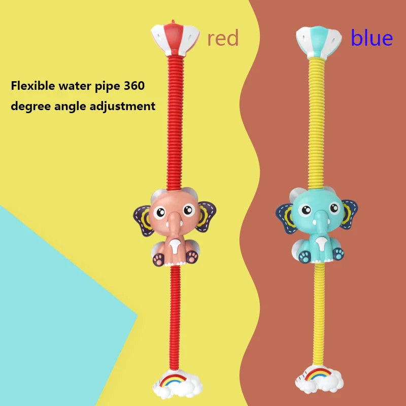 Cheerful elephant-shaped bath spray toy with adjustable 360-degree water spray for kids' fun and sensory development during bath time