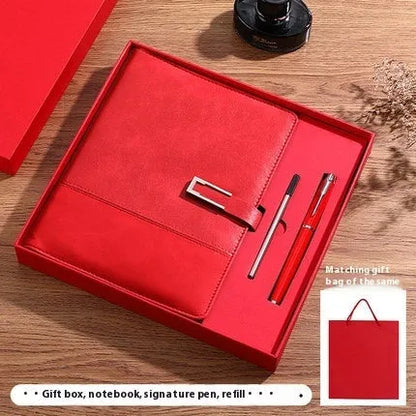 A5 soft PU leather notebook in Business Brown colour, showing thick wood-free paper inside.
