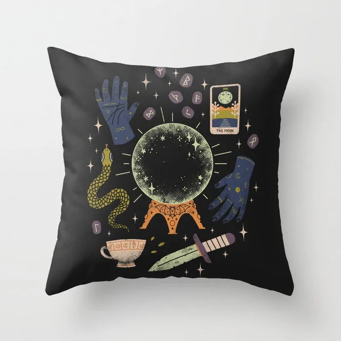 Halloween-themed cartoon print cushion cover on a sofa, 45x45 cm size.