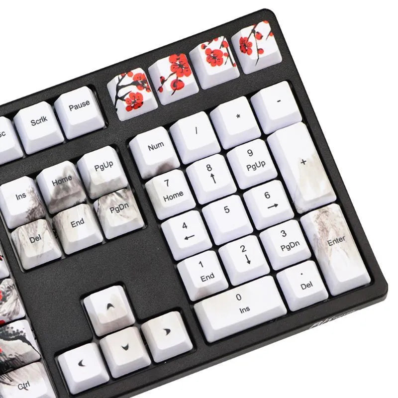 PBT Wangjiang Plum blossom themed mechanical keyboard keycap set with 109 keys in OEM height profile.