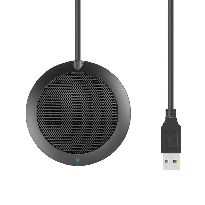 Black USB omnidirectional microphone with zinc alloy shell and metal mesh cover for desktop computers
