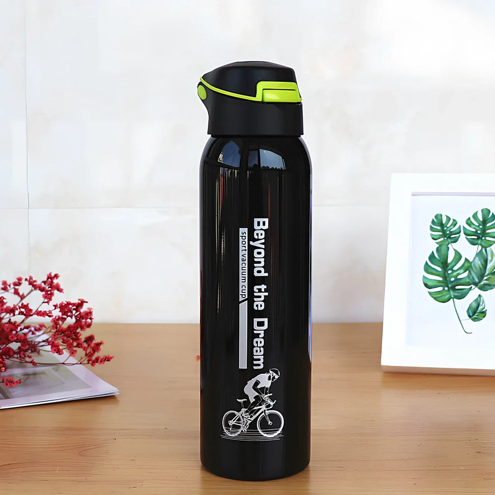 Stainless steel sport thermos water bottle with 500ml capacity and leakproof lid