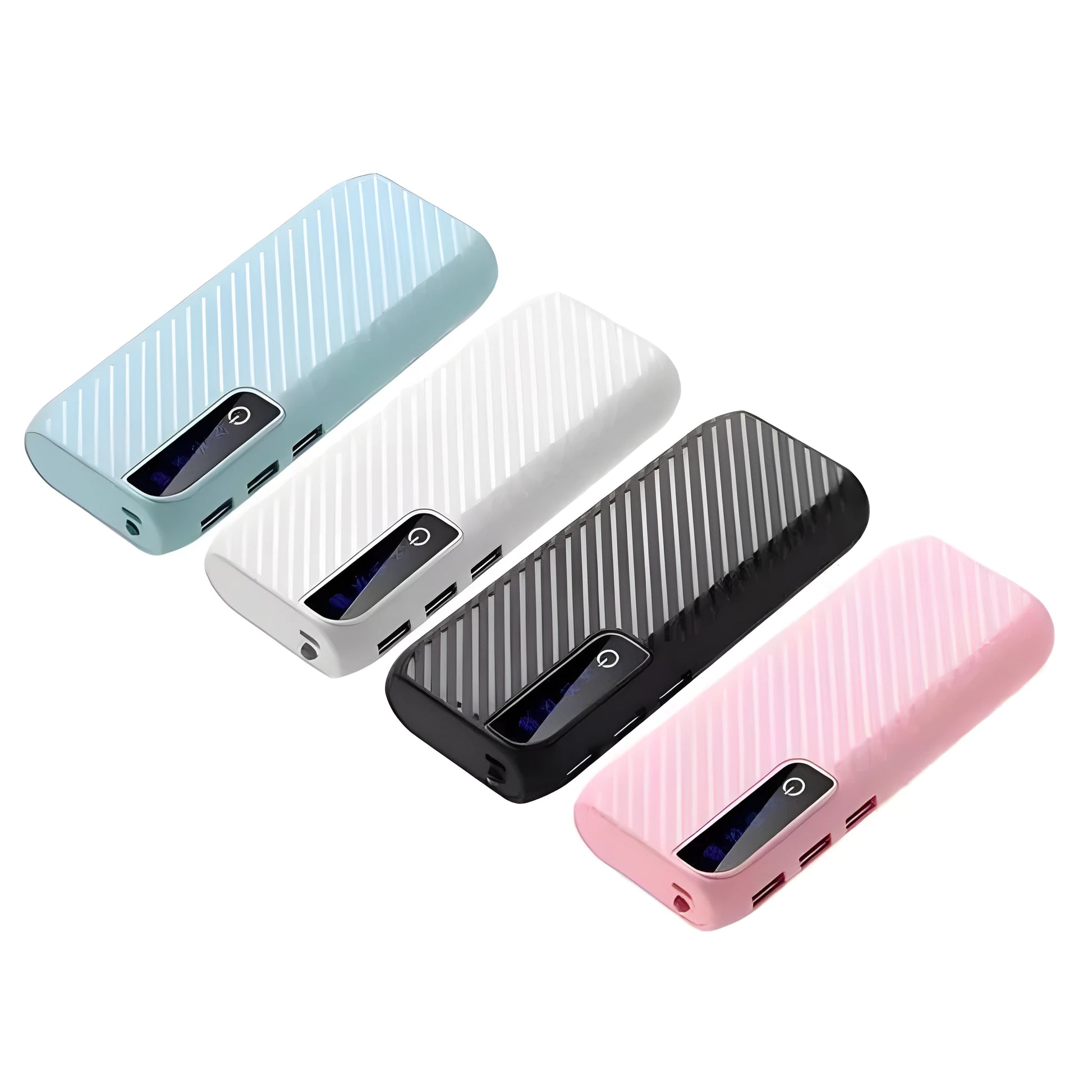 20000mAh mini power bank in black with dimensions 142x64x23mm showing dual USB ports