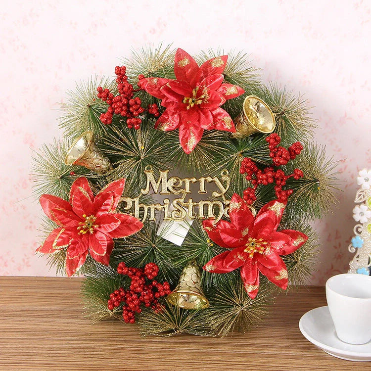 Christmas wreath with natural pine, pine cones, berries, and creamy clover frost decoration