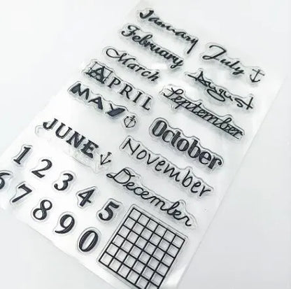 Transparent silicone craft seal with a vintage calendar icon design for paper stamping.