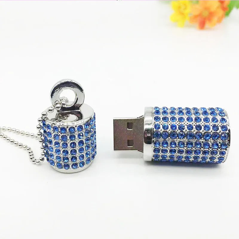 Crystal Cylinder Lipstick USB Flash Drive 8GB Metal Shell USB 2.0 20MB/s Read 15MB/s Write 5.8cm Length Red Blue Pink Silver 1GB 2GB 4GB 16GB 32GB 64GB Options