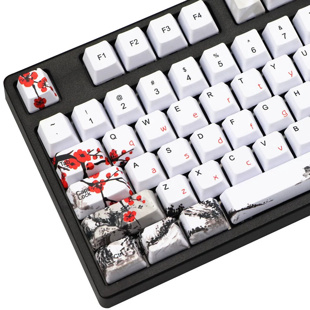 PBT Wangjiang Plum blossom themed mechanical keyboard keycap set with 109 keys in OEM height profile.