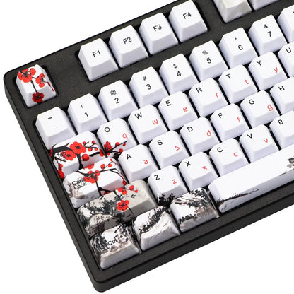 PBT Wangjiang Plum blossom themed mechanical keyboard keycap set with 109 keys in OEM height profile.