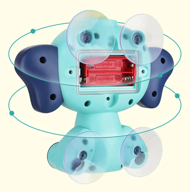Cheerful elephant-shaped bath spray toy with adjustable 360-degree water spray for kids' fun and sensory development during bath time