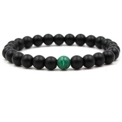 Stylish black matte green malachite elastic bracelets for women and men