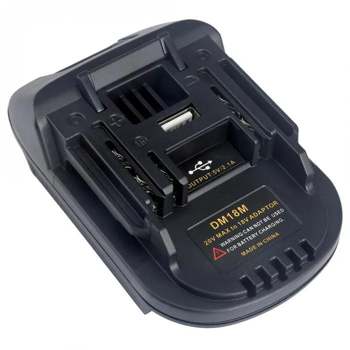 Black battery adapter for converting Milwaukee DM18M tools to MAKITA H99F batteries