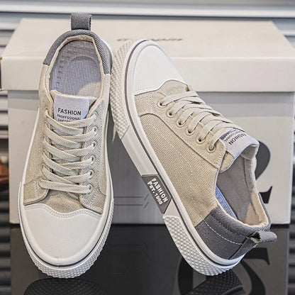 Men's canvas skate shoes in blue with PVC soles and lace-up front