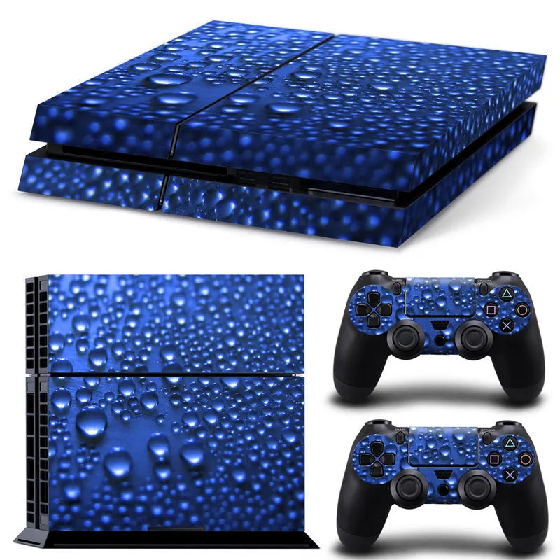 PS4 console protective film in various style designs showing 0.001mm thickness