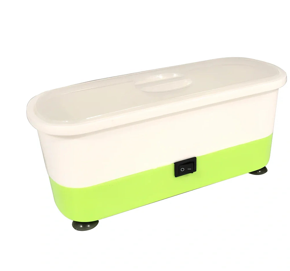 Blue analog ultrasonic cleaner measuring 17x6x8cm with four suction cups and battery compartment