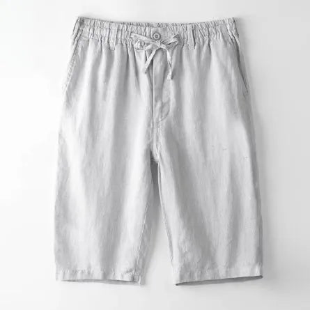 Men's thin linen casual beach shorts in a loose straight-leg cut, shown in one of six colours