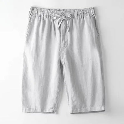 Men's thin linen casual beach shorts in a loose straight-leg cut, shown in one of six colours