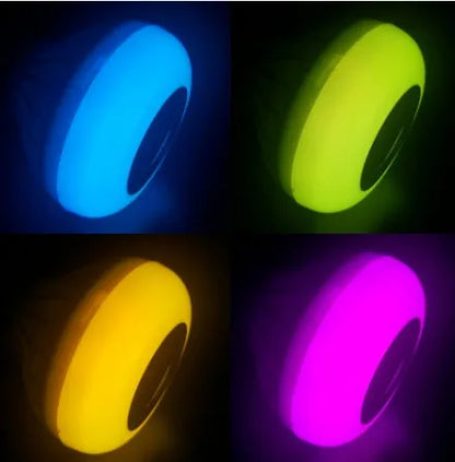 White smart Bluetooth LED bulb speaker with E27 base and remote control for RGB lighting