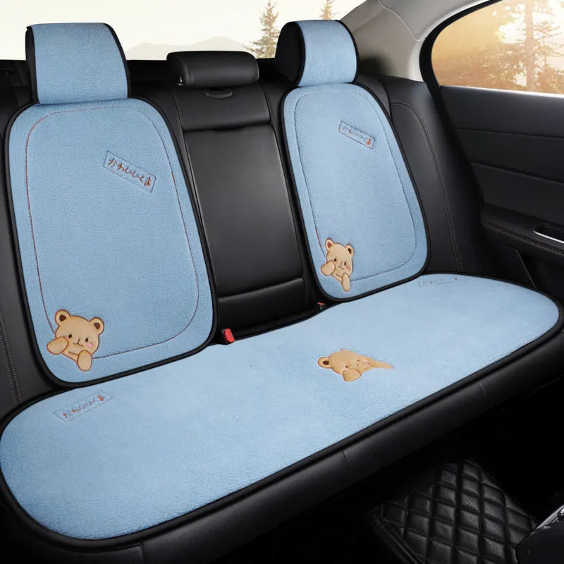 Car cushion winter plush three-piece set with square cushion and lumbar support pillow in wool cotton filler