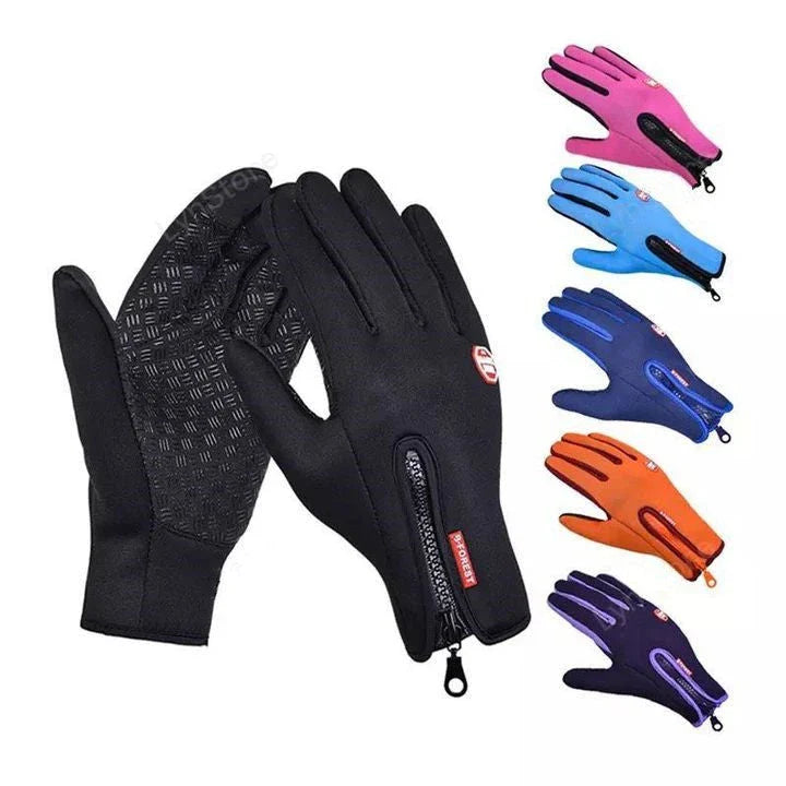 Pair of durable touchscreen-compatible winter riding gloves in various colors