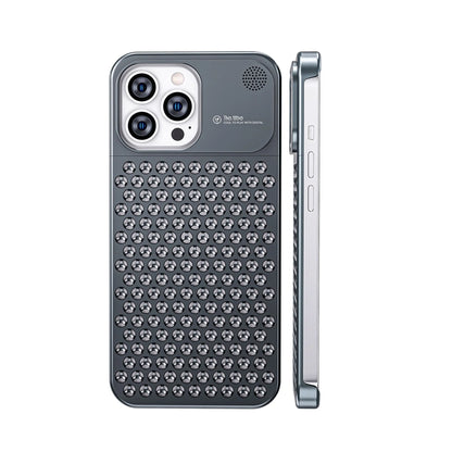 Aluminum alloy iPhone case with hollow design for heat dissipation and aromatherapy feature