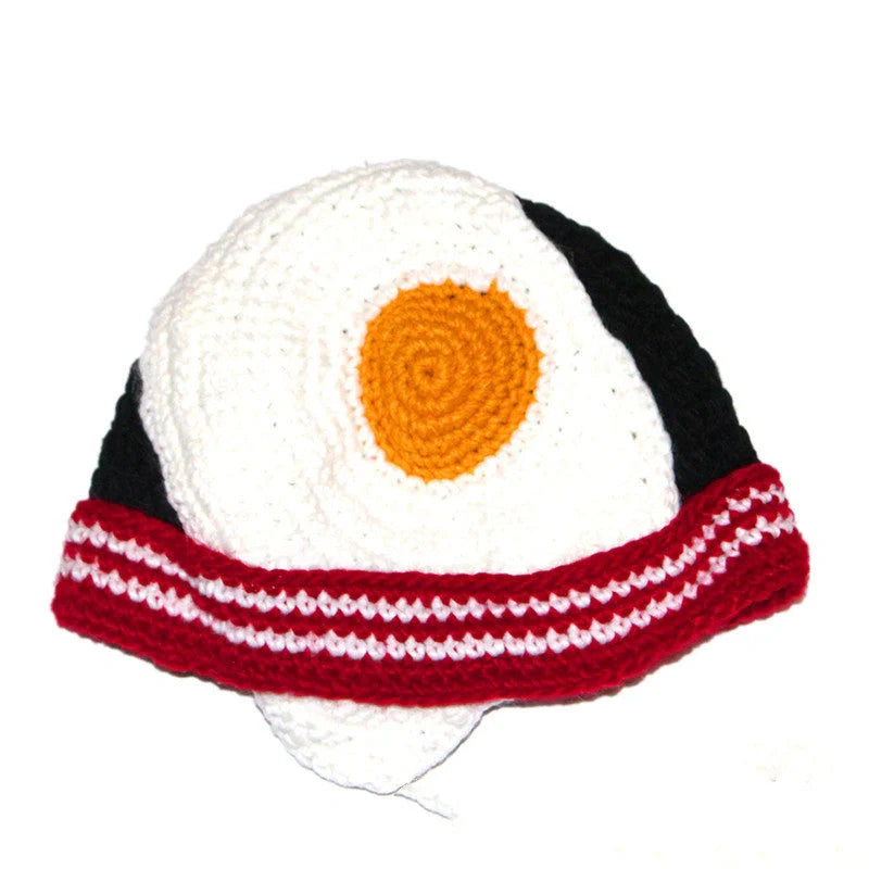 Hand-knitted winter egg hat in white, perfect for parties and casual wear