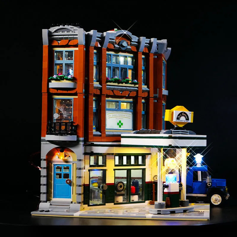 MOC modified LED lighting accessories with plastic housing for building block corner illumination